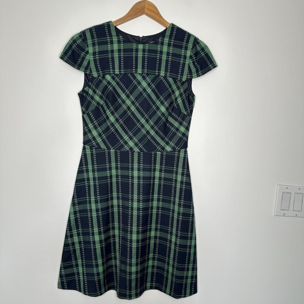Vince Camuto Plaid Dress Size 8 Navy‎ Green Preppy